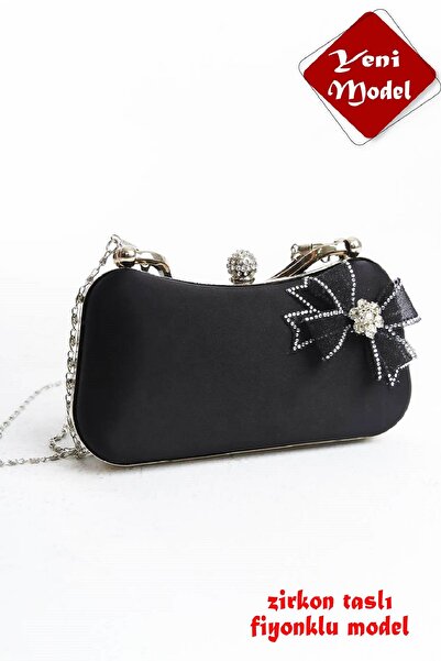 GUİZA Geantă pentru rochie de seară pentru femei, cu fundă din satin negru, g...