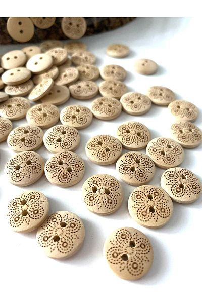canan dizayn 15 mm (24 Boy) Embroidery Model Wooden Button (20 Pcs)