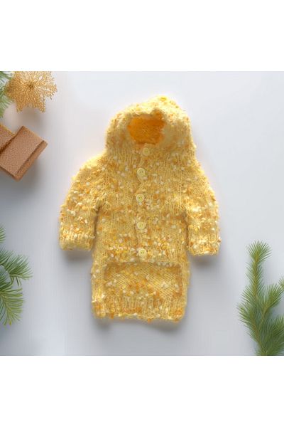 Lady Fify Beaded Hooded Yellow Cardigan for Cat Dog