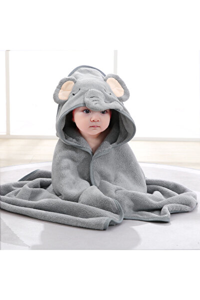 Choice منشفة حمام ناعمة للأطفال حديثي الولادة بغطاء رأس وغطاء رأس على شكل فيل رمادي، رداء حمام للأطفال الصغار
