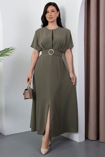 PULLIMM Rochie cu mânecă liliac cu gât și curea DKS1055