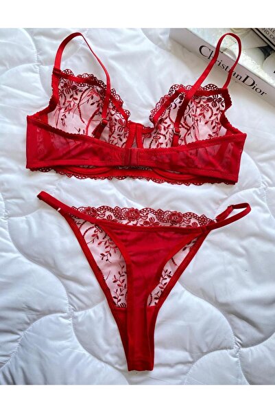 CES'Y LİNGERİE Plus Size Tulle Brode Bra Set (C Cup)