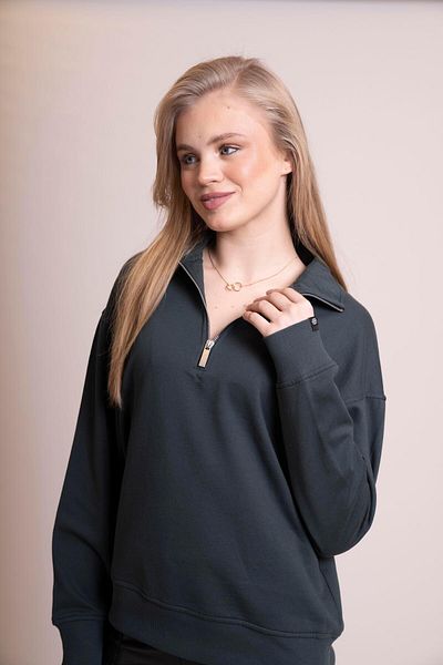 AFLOOW Muse Women's Green Half-Zip Sweatshirt - Recycled Fabric, Comfortable and Stylish Design