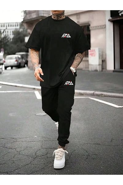 DAXİS Sportwear Company Men's Printed Tracksuit Set T-Shirt Jogger Sweatpants - Bottom Top Set