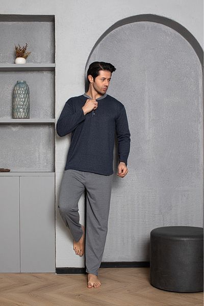 Sude HOMEWEAR Sada pánského pyžama s dlouhým rukávem