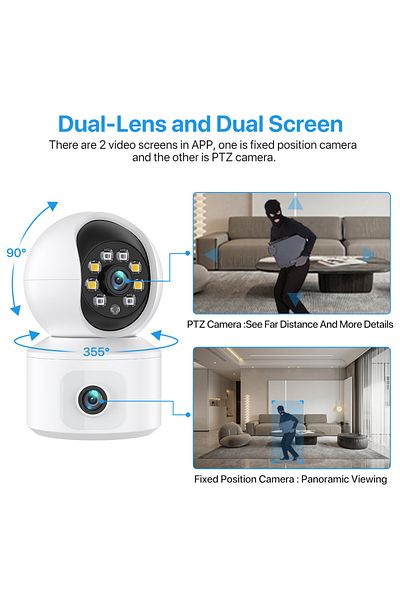 BMSOAR Eu Plug 6mp Add 32g 6mp Wifi Ip Camera Dual Lens Dual Screen Baby Monitor Home Security Camera Ptz A