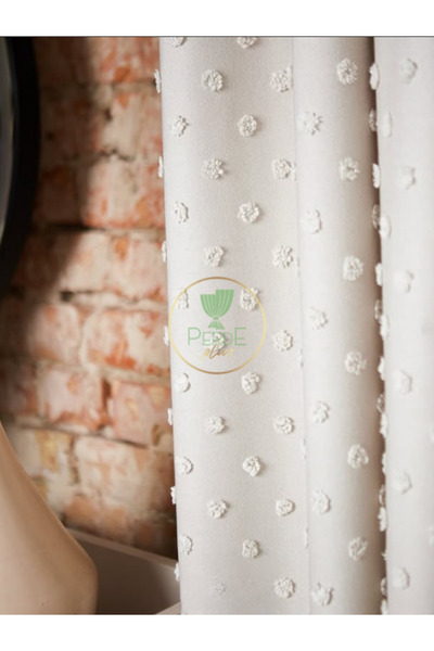 Perdeplus Linen Floor Pompom Pattern Premium Quality Don'T Want Ironing Tied Flat Background Curtain