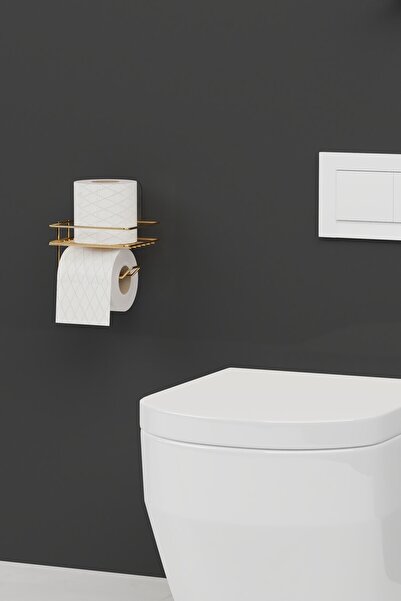 wearme HOME Gold Altın Kaplama Yapışkanlı Tuvalet Kağıtlığı Tutacağı Askısı Metal Tuvalet Kağıtlık