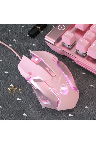 Choice ماوس سلكي مريح للألعاب مزود بـ 6 أزرار وإضاءة LED بدقة 2400 نقطة في البوصة ومنفذ USB لأجهزة الكمبيوتر K3 باللون الوردي