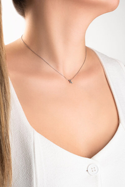 So CHIC... I Harfi 18 Ayar Beyaz Altın Kaplama 45 Cm Gümüş Nazar Kolye