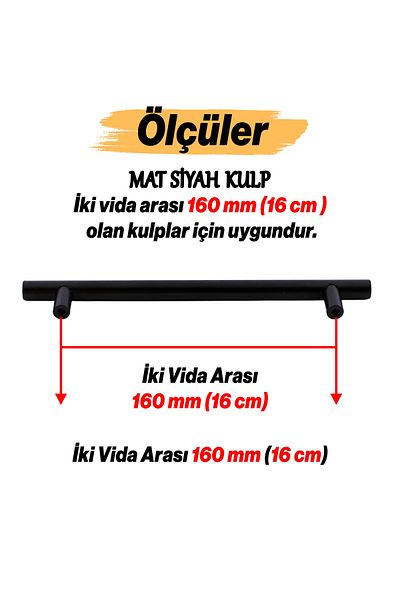 Badem10 Mobilier tijă Sertar de bucătărie Dulap dulap Mâner -mat Negru Metal (160 MM-16.0 CM) Mânere