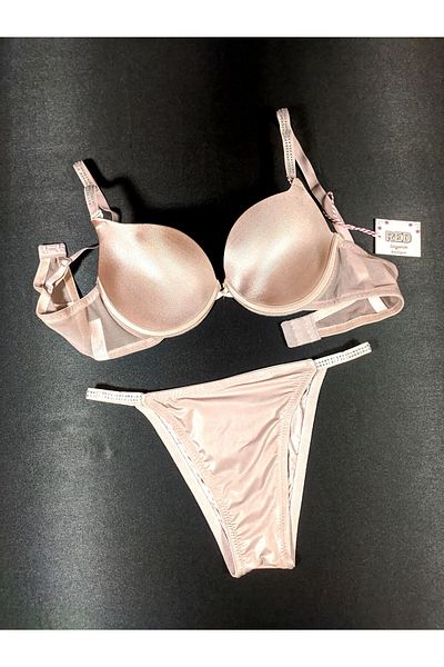 red iç giyim Set de chiloți sutien cu pudră cu sârmă și cu sârmă cu motiv Stripe Stone