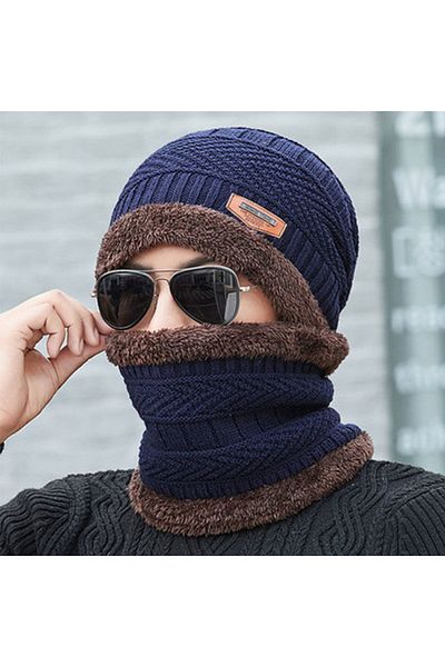 Choice 1PC Navy Blue Winter Fleece Scarf Hats Thicken Plush Warm Beanies Wool Knit Caps Men Women Outdoor C