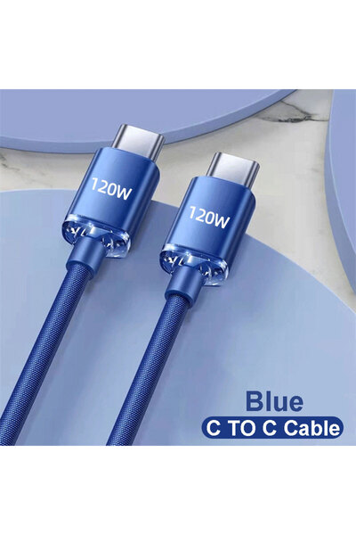 Choice كابل NNBILI جديد 120 واط من النوع C إلى النوع C بطول 1.5 متر، أزرق، لهاتف PD، شحن سريع من USB A إلى USB C Da