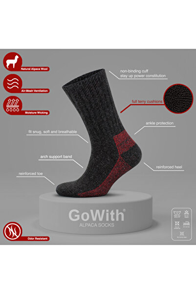 Go With Alpaka Yünlü Tam Havlulu Kalın Yıkamalı Kışlık Kadın Erkek Termal Çorap 6005-6006