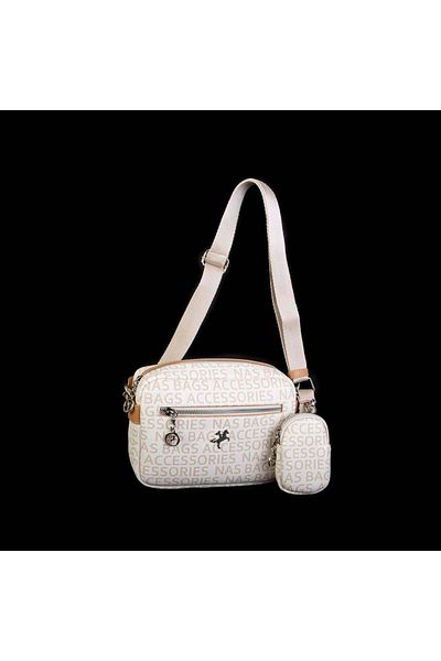 Nas Bag Geantă Crossbody Mini Camel cremă - Cu curea reglabilă și portofel