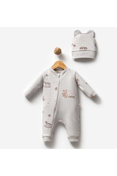 Flexi Cute Teddy Bear Patterned Side Zipper Jumpsuit Set