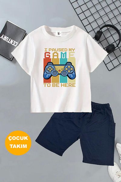 twins tailors Game Console and Teddy Printed 2 Pcs Summer T-Shirt-Shorts Kids Set