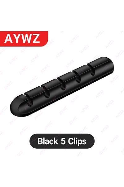 Choice حامل كابلات لاصق أسود بخمس فتحات لإدارة الأسلاك ومنظم الأسلاك لكابينة شحن USB لسطح المكتب