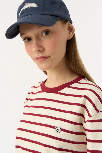 WWF Market Panda Heavy-Weight Striped Long Sleeve T-Shirt - Red/Ecru