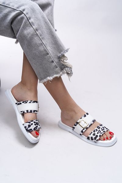 Riccon Model de papuci de dama Maerlorna cu Motiv Leopard Alb 0012415