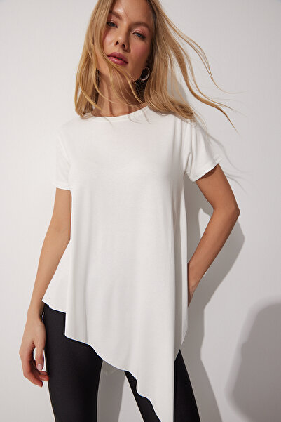 Lovelyİstanbul Ασύμμετρο Πλεκτό T-shirt ΛΕΥΚΟ LEN0005