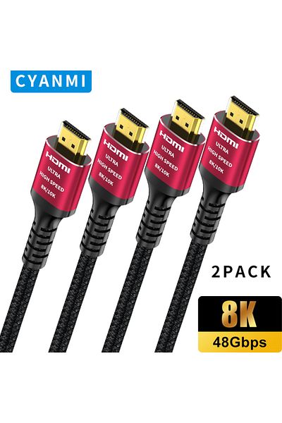 CYANMI 1m 2PACK CYANMI 8K HDMI 2.1 Cables, 48Gbps , HDMI 8K Braided Cord-4K@120Hz 8K@60Hz, Compatible With