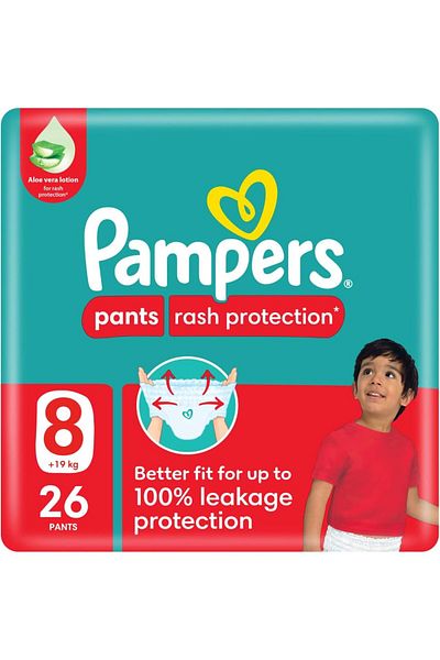 Pampers Rash Protection Diapers, Size 8, 19+ kg, Economic Pack, 26 Pants