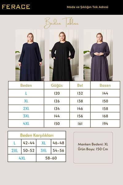 Ferace Large Size Zippered and Lace-Up Cushioned Hijab Oversize Dress