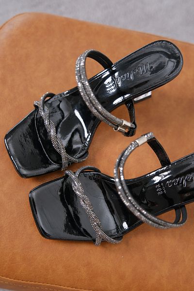 Moda Değirmeni Μαύρα γυναικεία πέτρινα κομψά κλασικά παπούτσια με τακούνι Md1013-119-0003