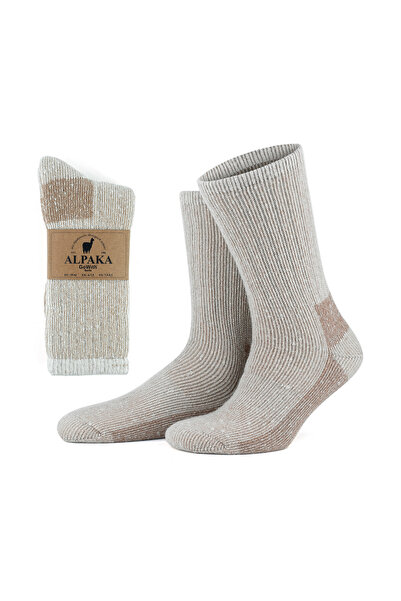 Go With Alpaka Yünlü Tam Havlulu Kalın Yıkamalı Kışlık Kadın Erkek Termal Çor...