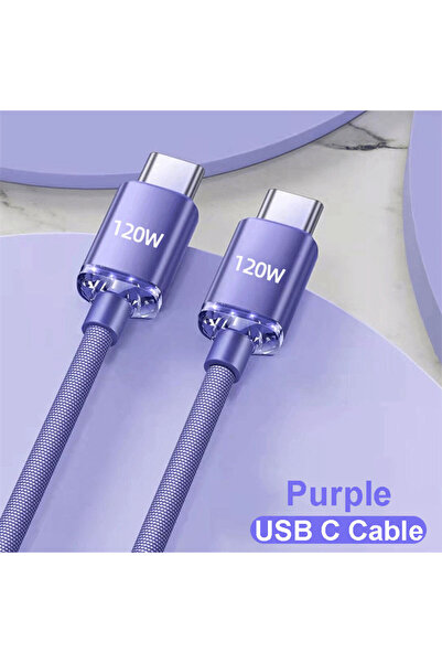 Choice كابل NNBILI جديد من النوع C إلى النوع C بطول 1.5 متر، بنفسجي، بقوة 120 واط، لهاتف PD، شحن سريع من USB A إلى USB C