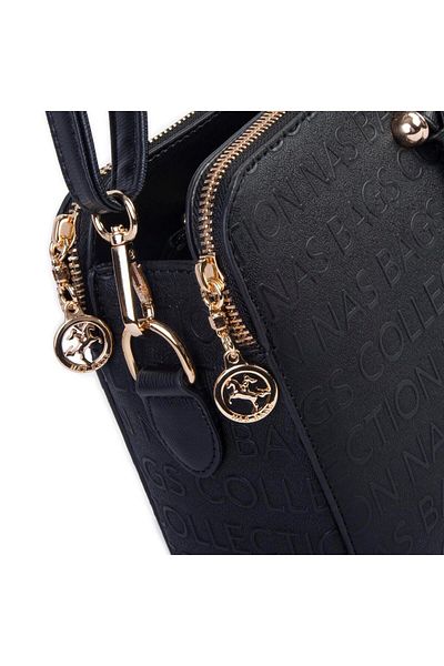 Nas Bag Geantă de cruce elegantă reglabilă cu trei ochi, negru în relief