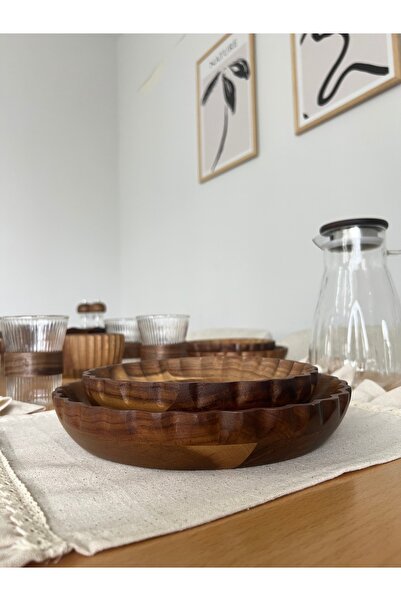 Mirilliahome 2-Piece Acacia Serving and Presentation Plate | 22 cm - 20 cm Natural Wooden Presentation Plate