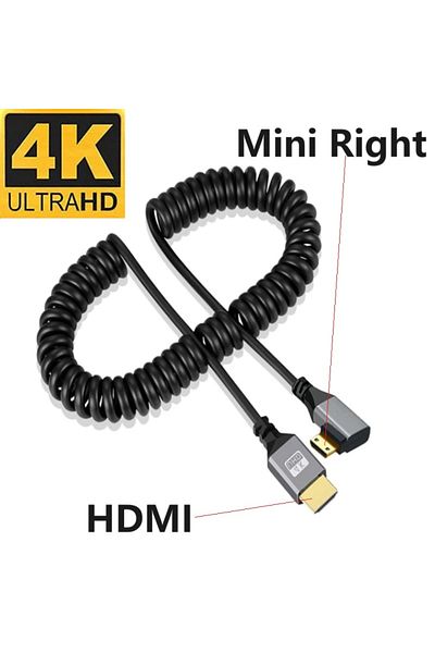 Choice 0.5-2.4m Mini Right 4K HDMI Spring Cable Male to Male Left Right up Down Mini Micro hdmi Coiled E