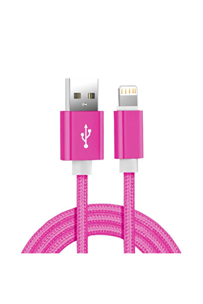 Choice كابل شاحن USB من النايلون المعدني بطول 3 متر باللون الأحمر الوردي لهات...