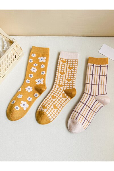 Black Arden Socks Kadın Sarı Çorap 3'li Pamuklu Rahat Günlük Black Arden Socks