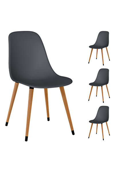 Estelia Abant Natural Ahşap Ayak Antrasit 4'lü Takım Sandalye