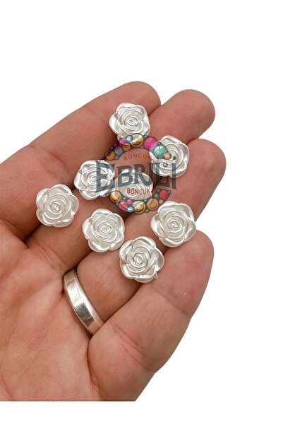 Ebruli Boncuk خرزة مثقوبة مطلية بالوردة البيضاء البلاستيكية مقاس 12 مم لصنع ا...