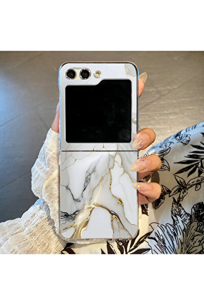 Choice جراب هاتف سامسونج Z Flip 5 بنقشة رخامية رمادية، متوافق مع هواتف Z Flip...