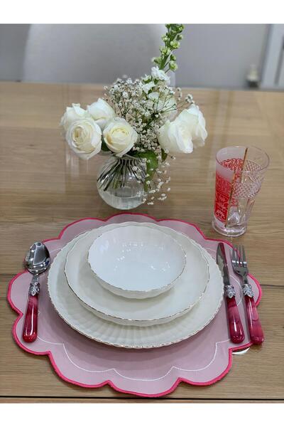 Tull Dizayn Pink Serisi 6 lı Amerikan Servisi ve Peçete Takımı