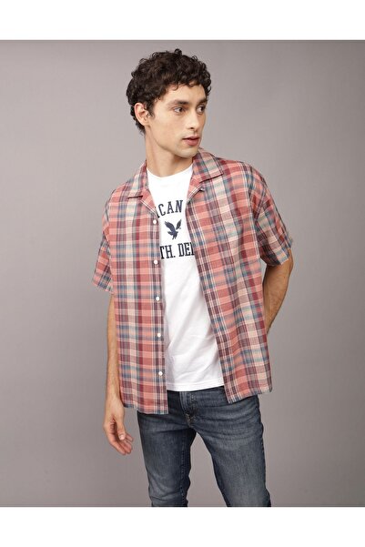 AMERICAN EAGLE AE Plaid Button-Up Poolside Shirt