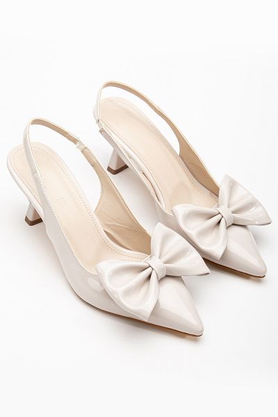 RİSSOLİ Rissoli, damă, bej, crem, piele lacuită, fundă, spate deschis, rochie de seară confortabilă, pantofi cu toc stiletto