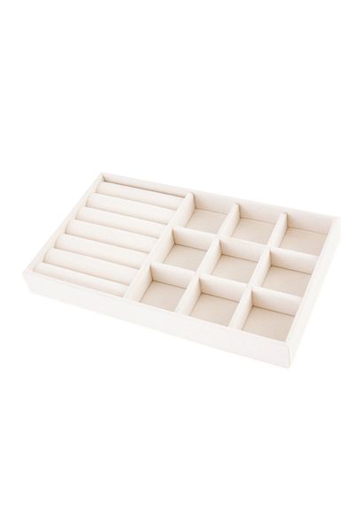 Choice 9 Grids Pallet 1pc, Flocking Jewelry Box Jewelry Tray, Color: Beige