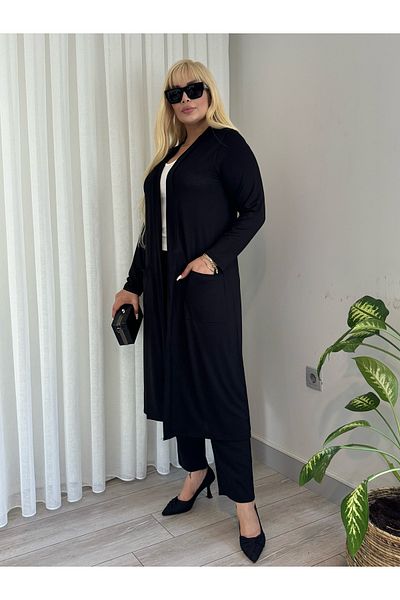 LİKRA Women's Large Size Pocketed Flexible Viscosa Cardigan