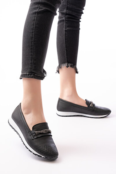 Saks Gardrop Παπούτσια μπαλαρίνας Orthopedic Daily Soft Γυναικεία Μαύρα Δέρμα με διάτρητη πέτρα με πόρπη