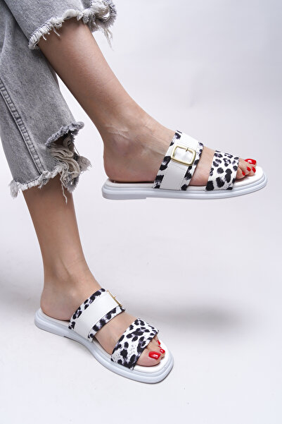 Riccon Μοντέλο γυναικείες παντόφλες White Leopard Motif Maerlorna 0012415