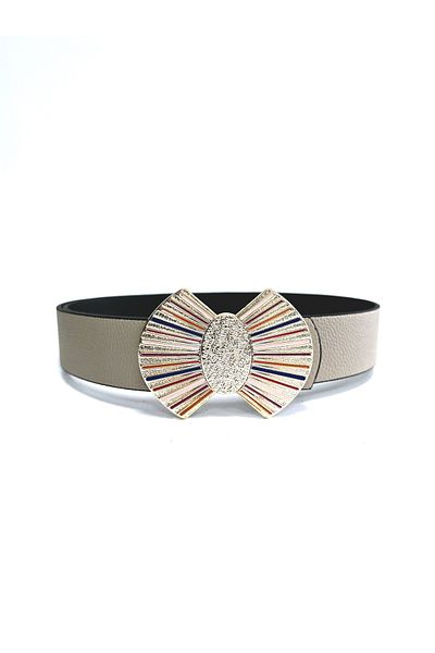 Kemerix Women's Gold Colorful Enamel Plated Buckle Reversible Mink-Black Belt