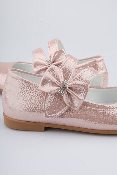 moon glow Girl's Bow Detailed Stone Pink Ballerina Shoes