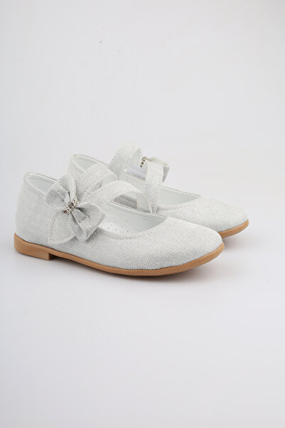 moon glow Сребърни балерини с камъни за момичета - с панделка